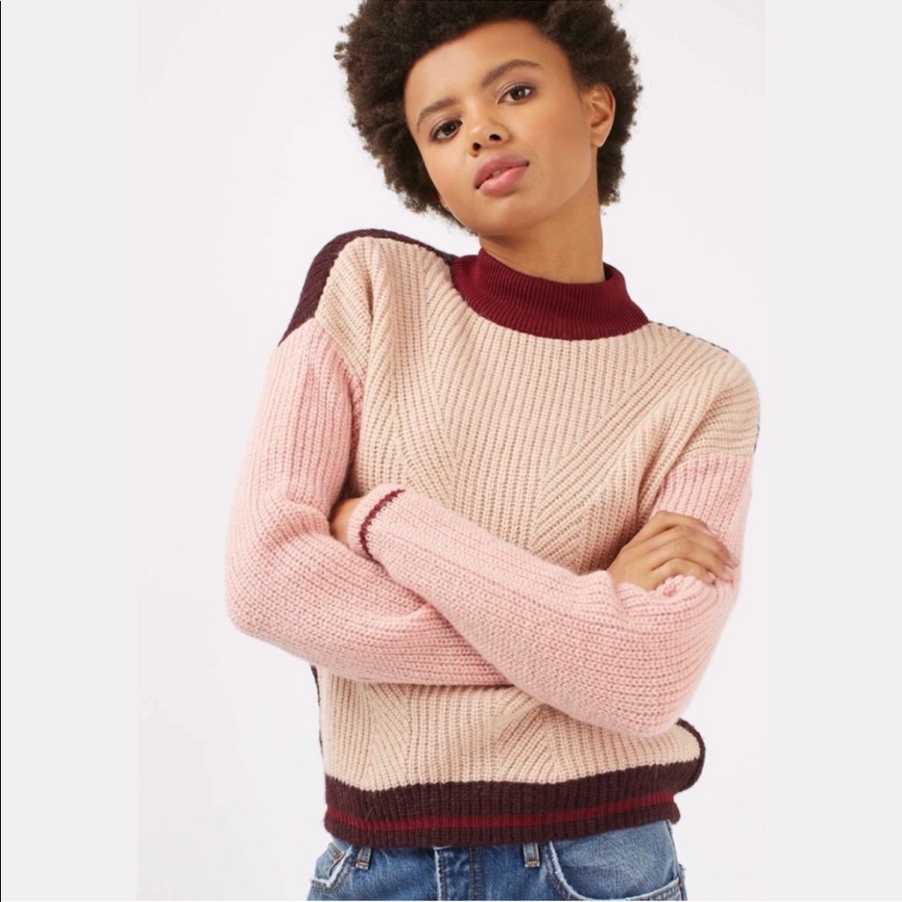 TopShop Color Block Funnel Jumper Sweater